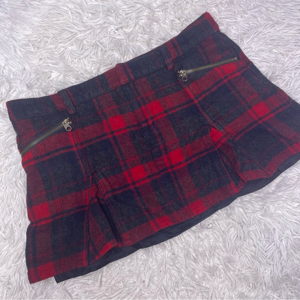 Free People Red Plaid Wool Blend Mini Skirt